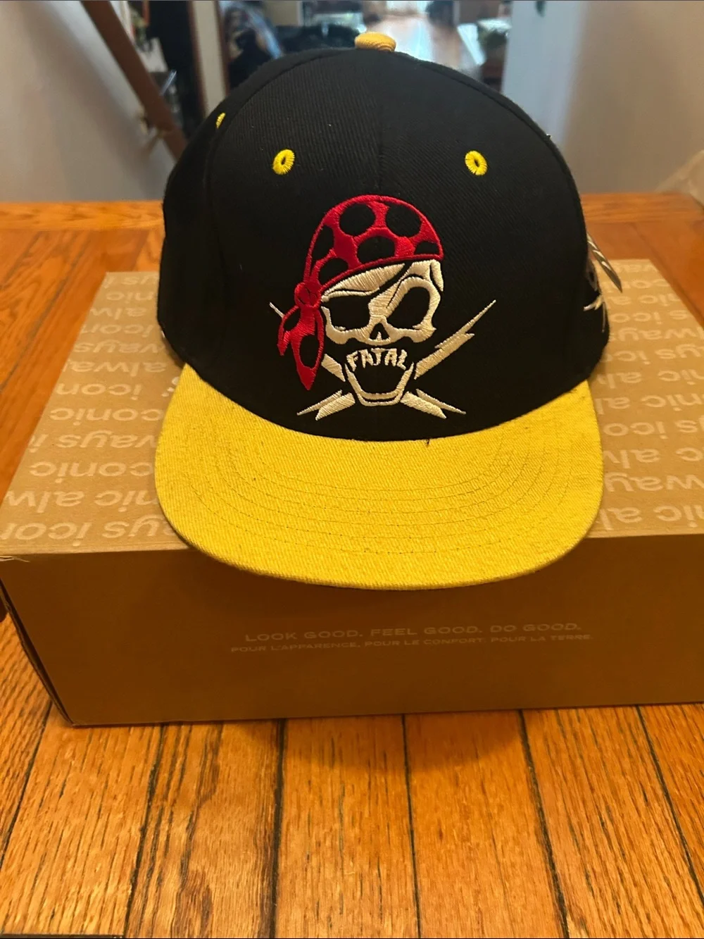 Kids Black and Yellow Pirate Skull Cap with Red Bandana Accent